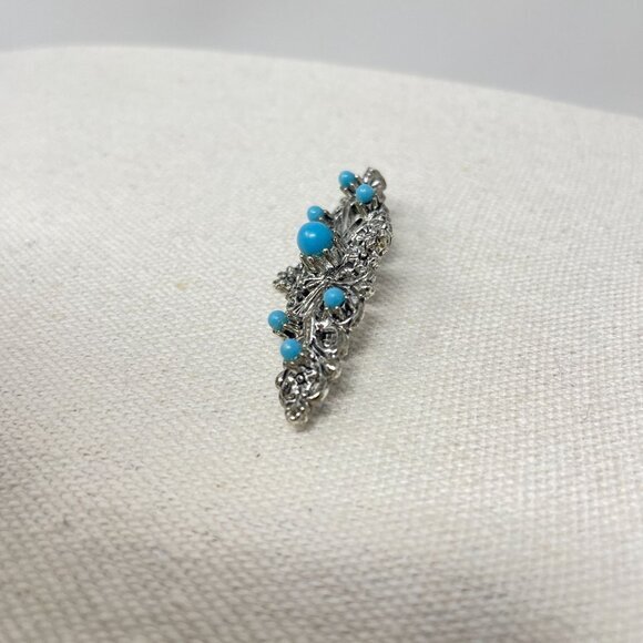 Gerrys Vintage‎ Bar Brooch Silver-Tone Turquoise Blue Classic Retro - Picture 2 of 8